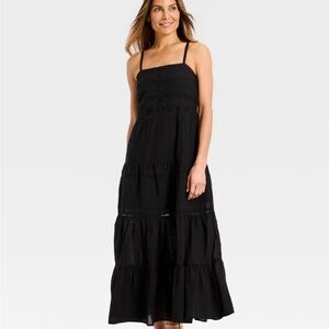 PrettyLittleThing Black Tiered Maxi spaghetti straps Dress size 4/Small
